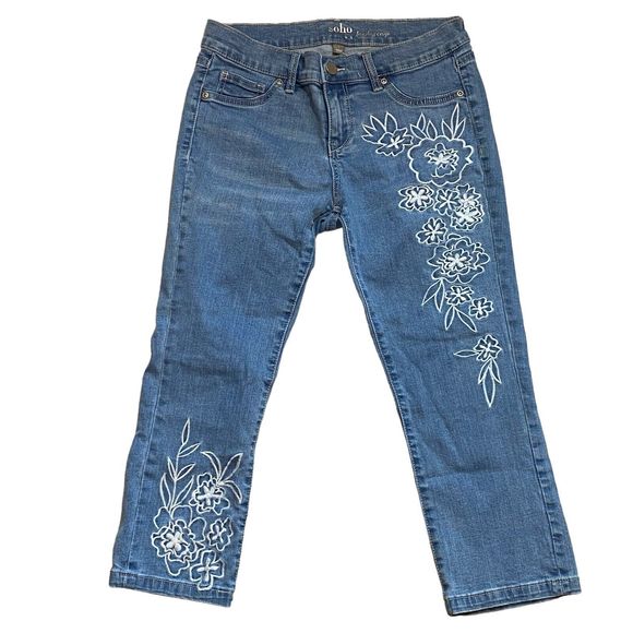 Pantalon Legging Cheville New York & Co. – Femme, Taille 12, Bleu Floral, Taille Basse, Extensible